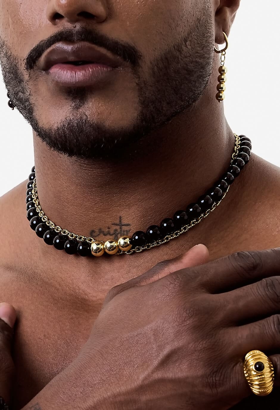 Collar de Perlas de Obsidiana Negra Gold