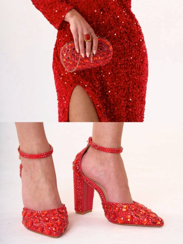 Zapatos y Clutch Rojo Cristal de Fiesta - Juego Bésame de LUISON