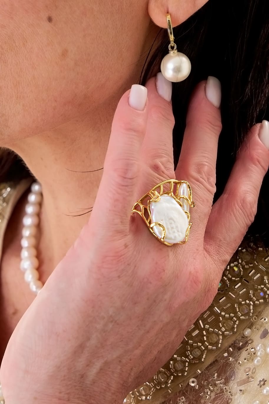 Anillo Barroco Perla Gold