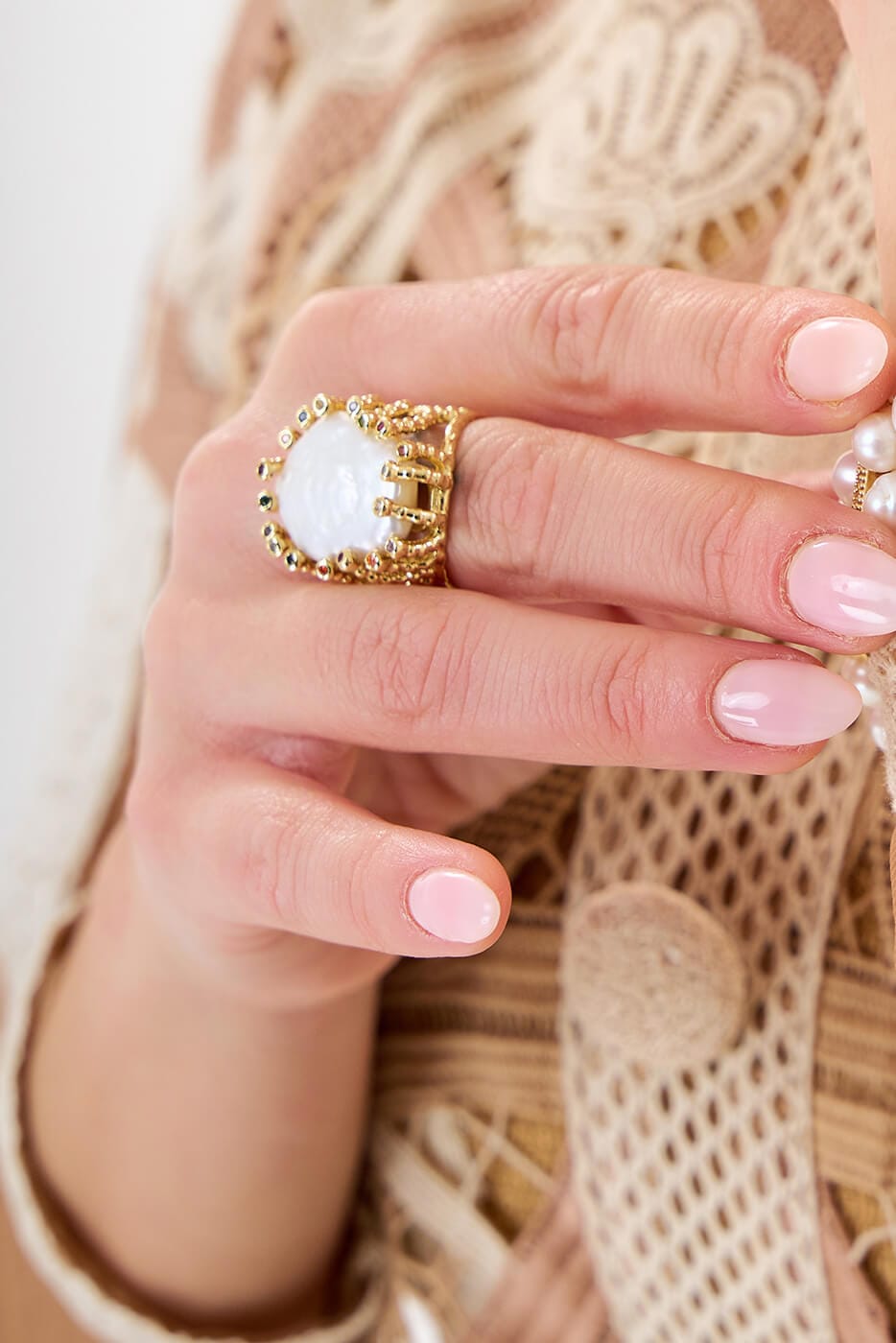 Anillo Perla Barroca Murano Gold