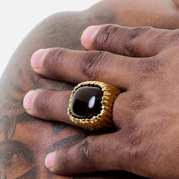 Anillo Unisex Obsidiana Gold