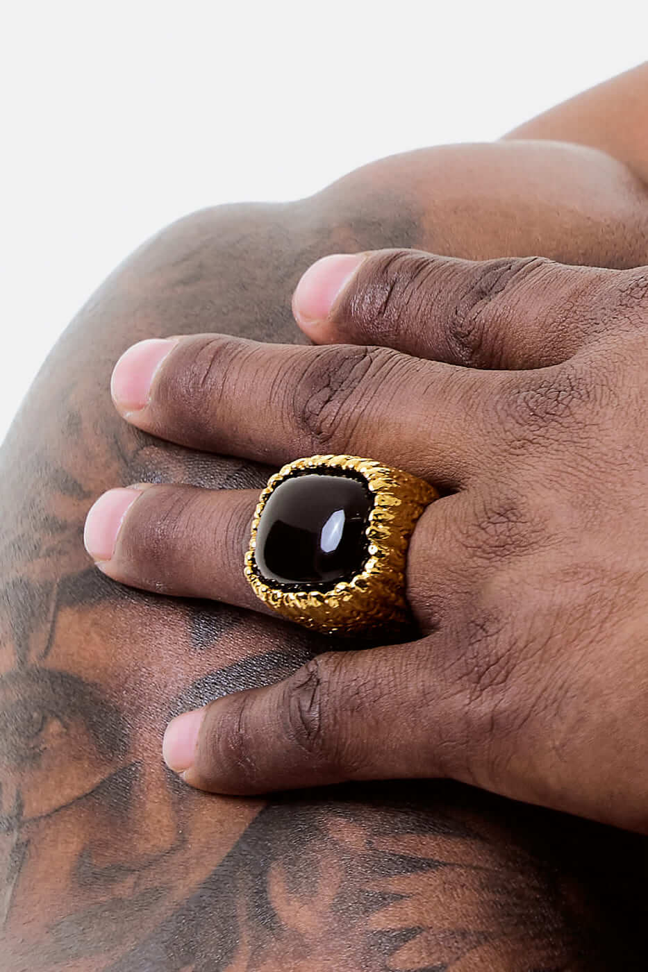 Anillo Unisex Obsidiana Gold