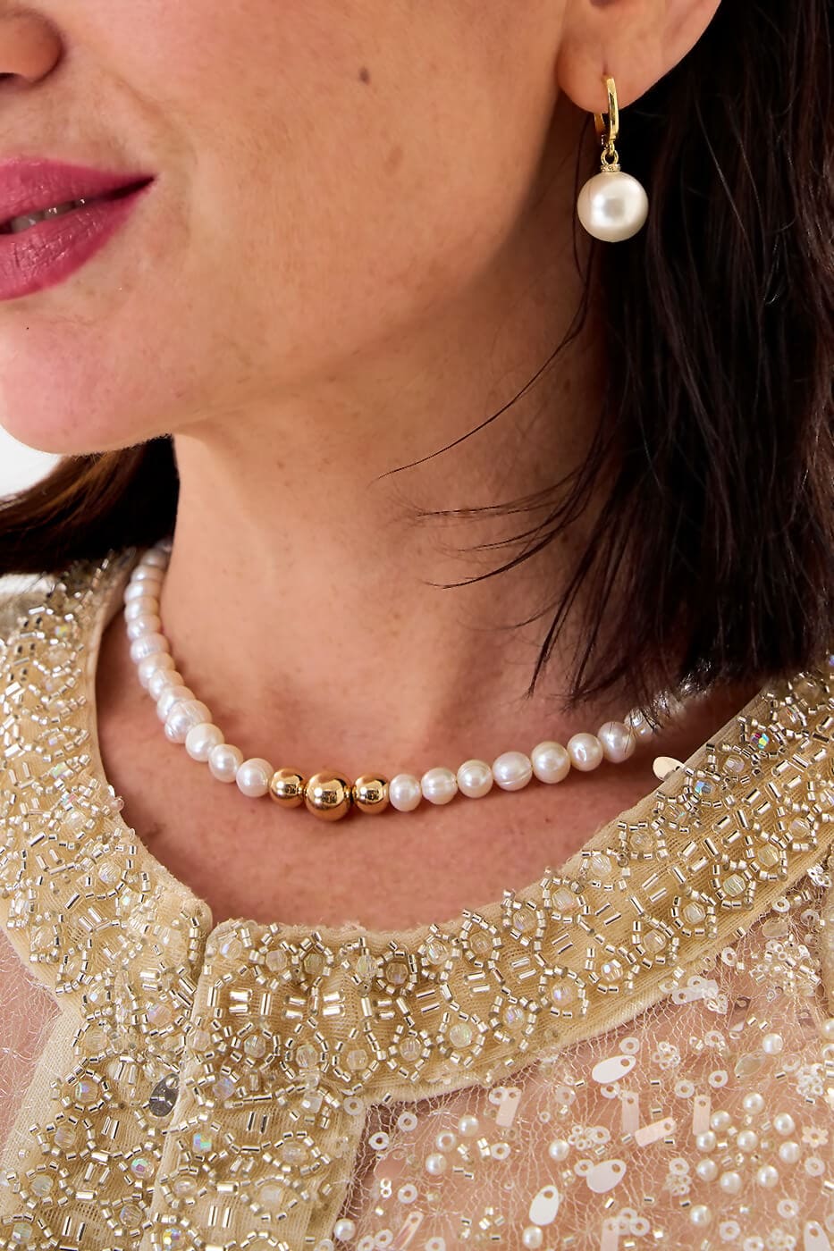 Collar Perlas Obsidiana Gold