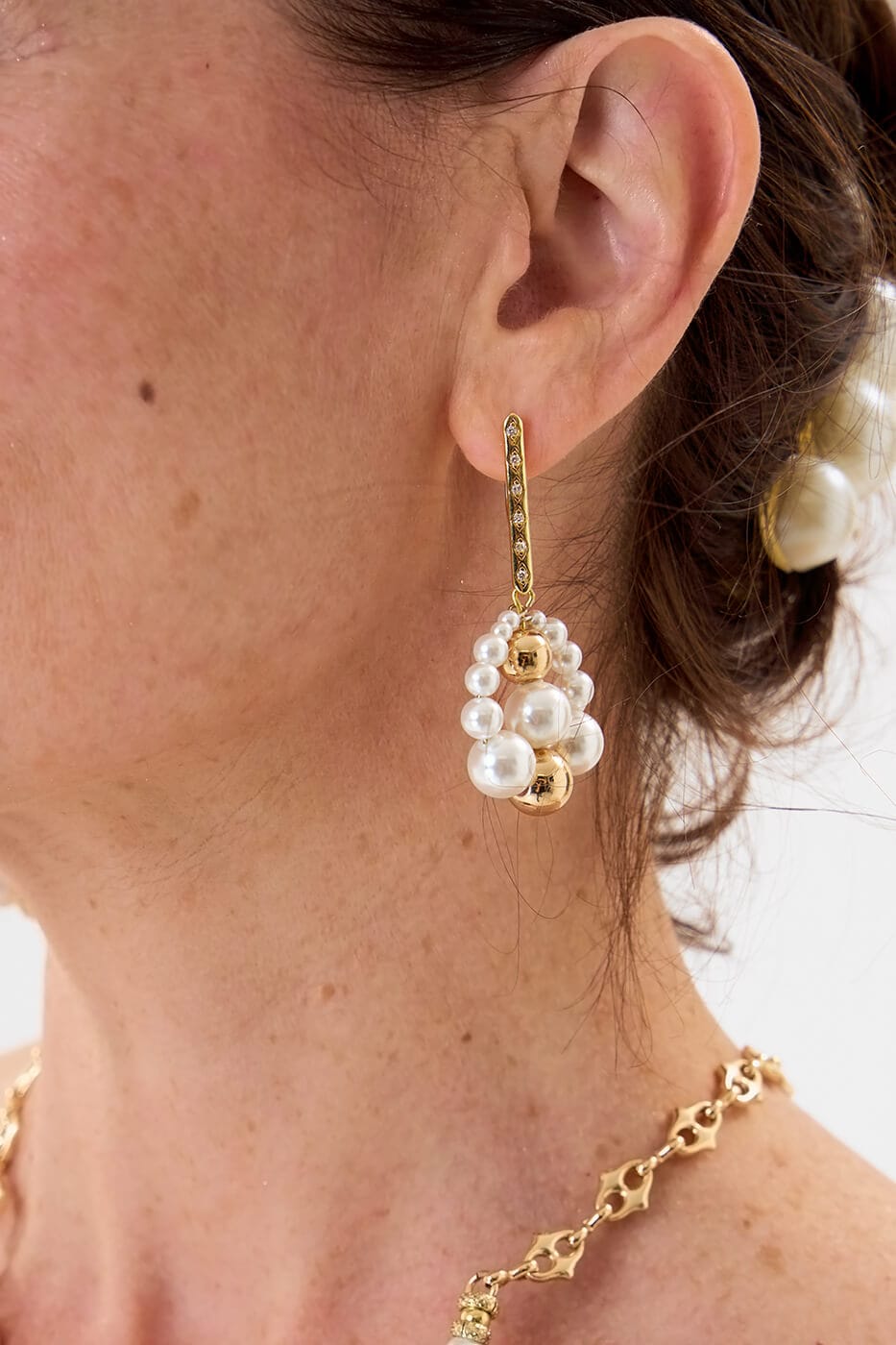 Pendientes Perlas Blancas Obsidiana Gold