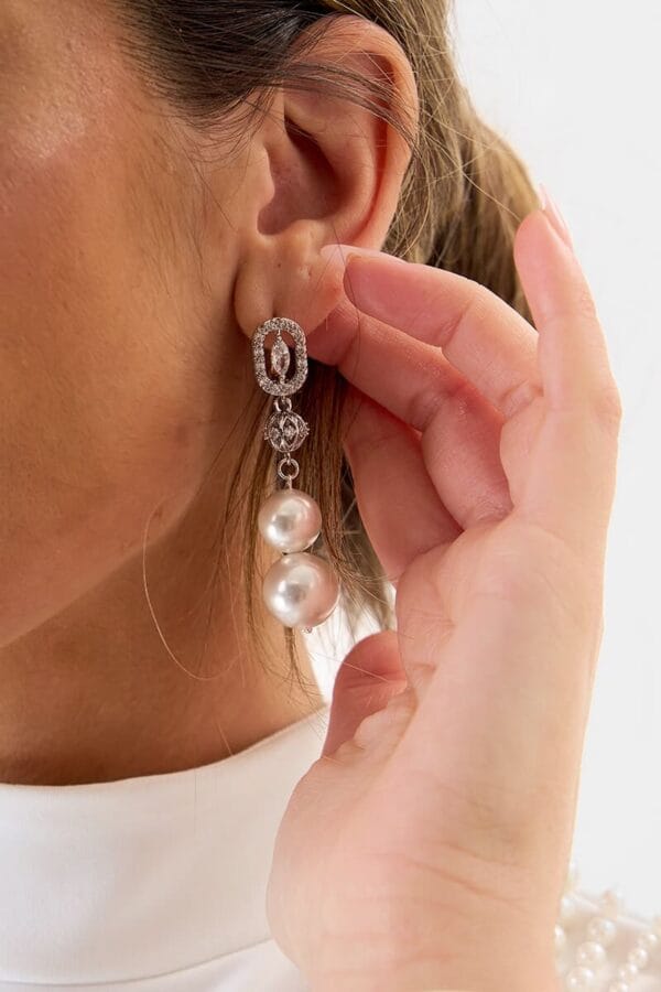 Pendientes Plata, Circonio y Perlas