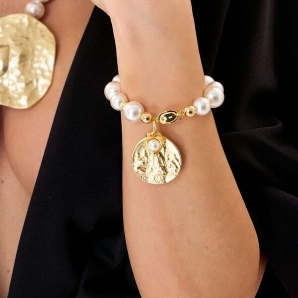 Brazalete Pearls Heart Gold